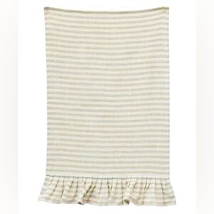 Cotton Striped Tea Towel with Ruffle - Beige/White